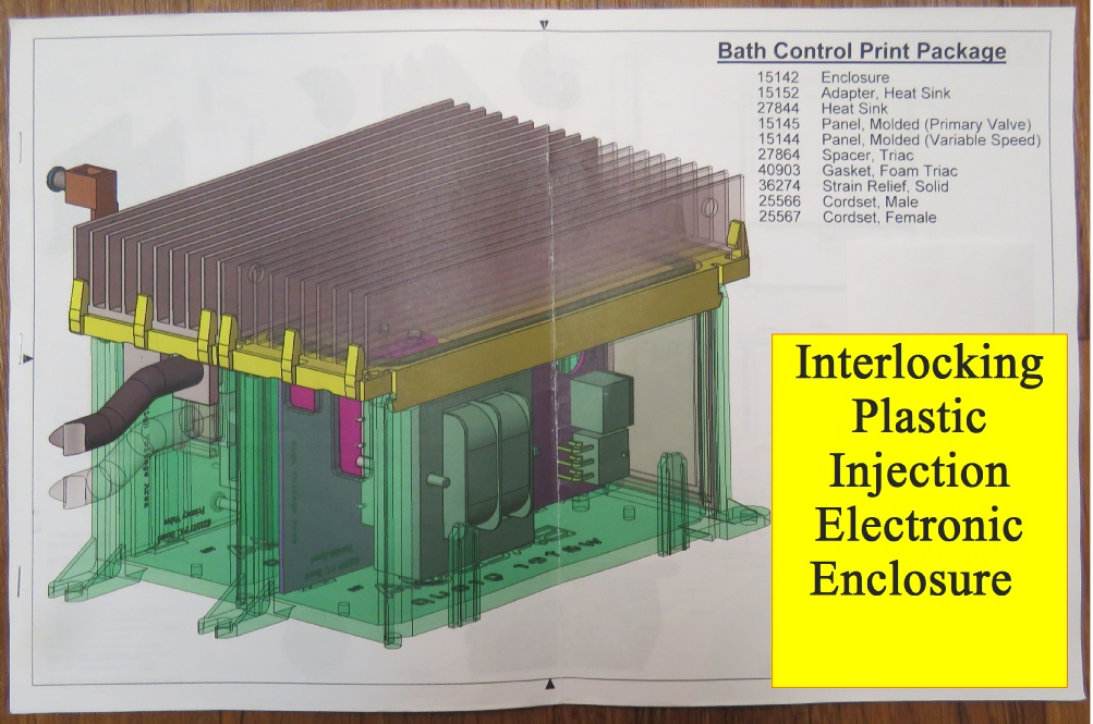 Plastic snap-together assembly to house hot running electrical items.