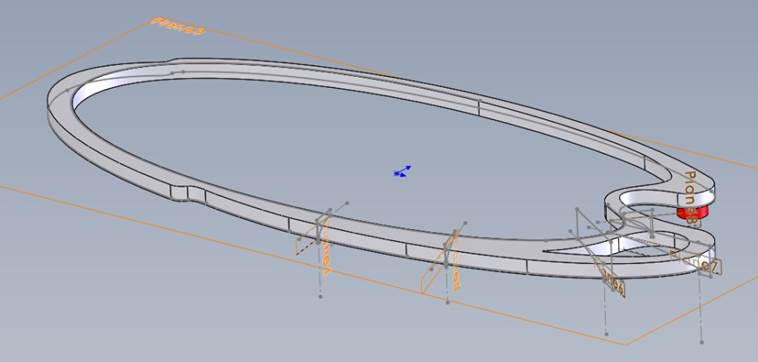 The beginnings of the complicated plastic injection part below, for Balboa Water. Notice the loft planes to generate the shape.