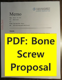 Orthofix: Proposal letter to develope a mechanism to remove stubborn screws from human bone. See my design to the left.